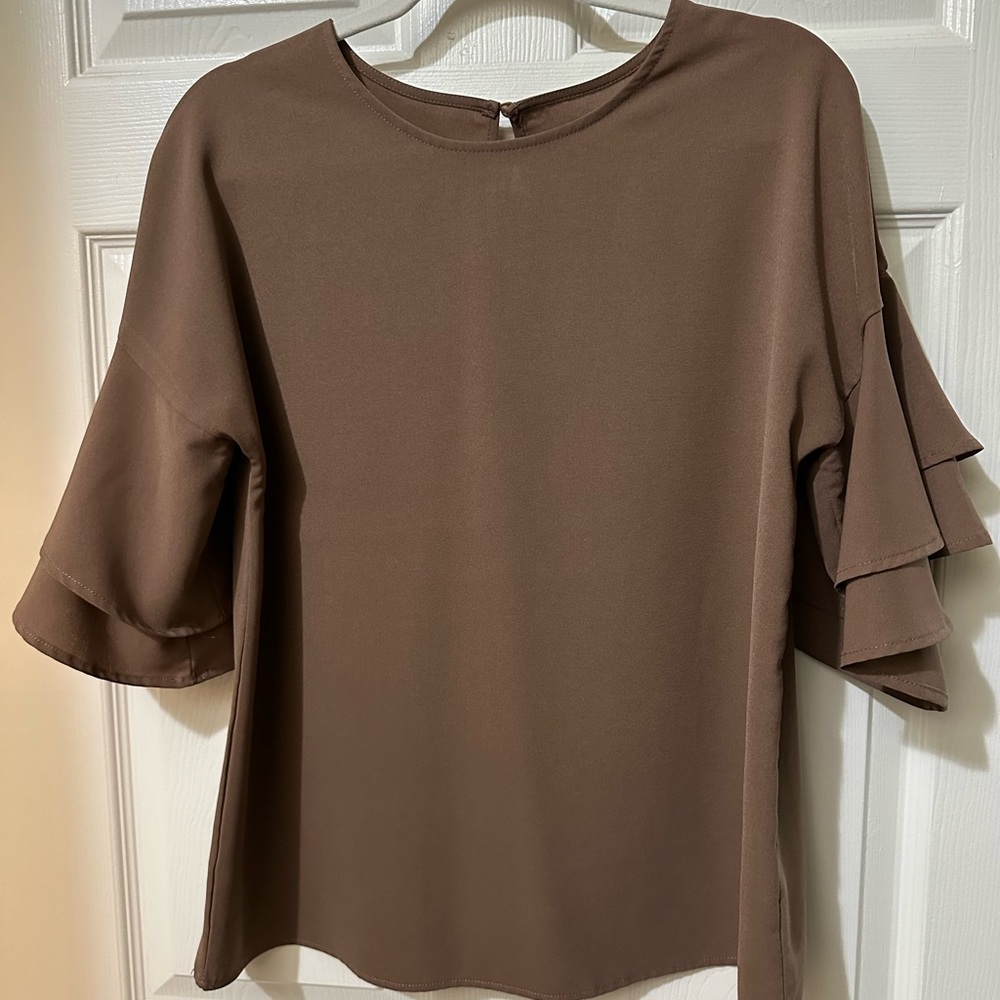 Ruffle sleeve polyester shirt